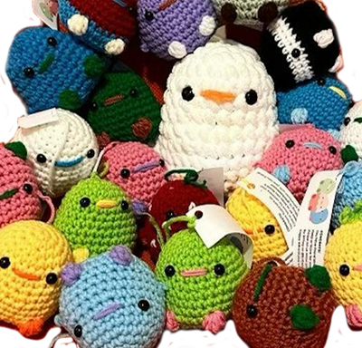 knitted toys of all different colors