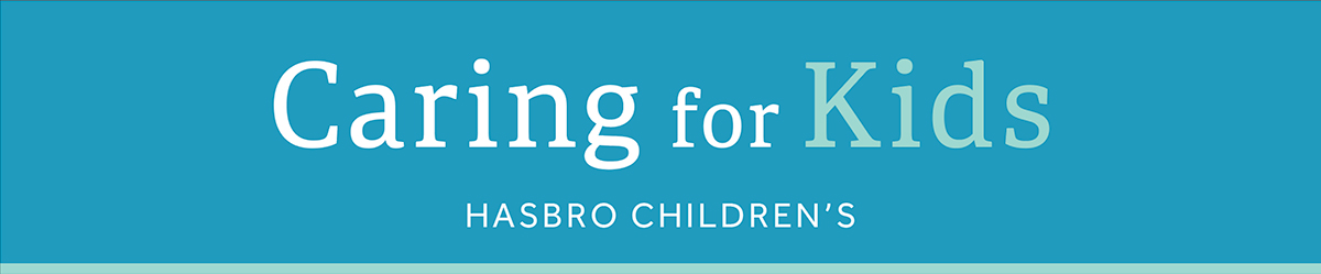 Caring for Kids masthead in torquoise blue and white