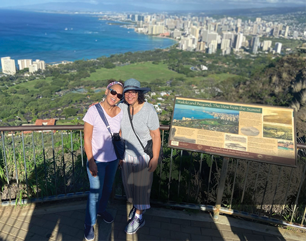 Susan and Audrey pose at Diamond Head
