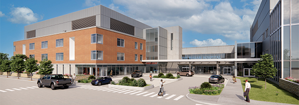 An architectural rendering of the new Miriam Hospital building